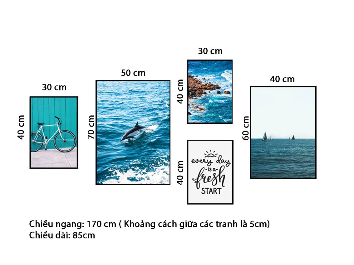 Bộ 5 Tranh Biển Xanh Và Quotes - NT145