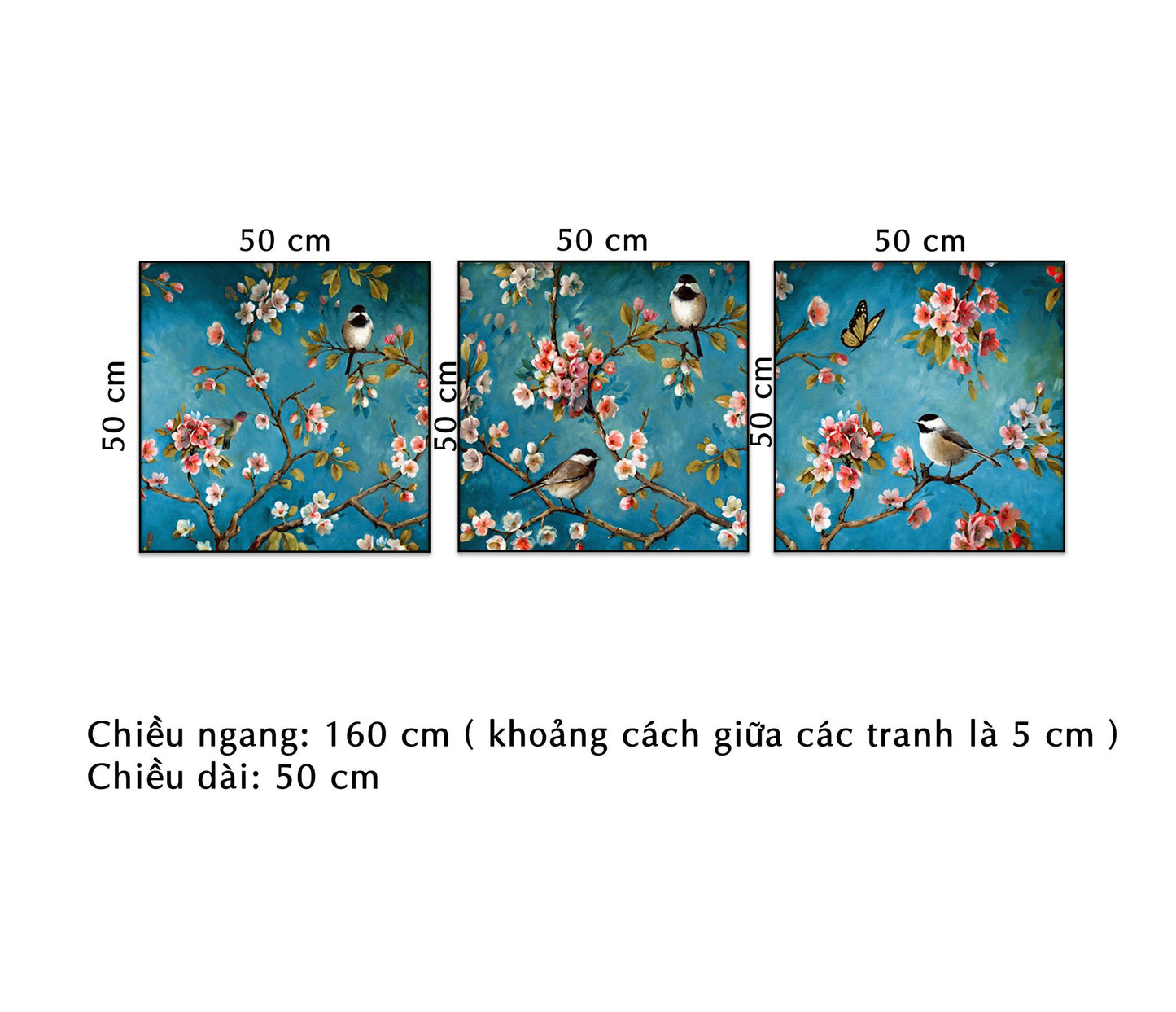 Bộ 3 Tranh Chú Chim Trên Cành Hoa - NT098
