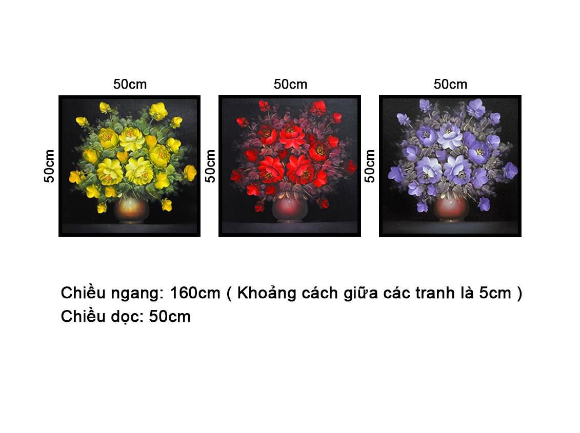 Bộ 3 Tranh Bình Hoa Khoe Sắc - NT148
