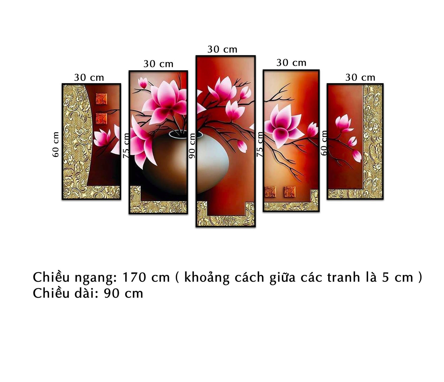 Bộ 5 Tranh Bình Hoa Sen - NT101
