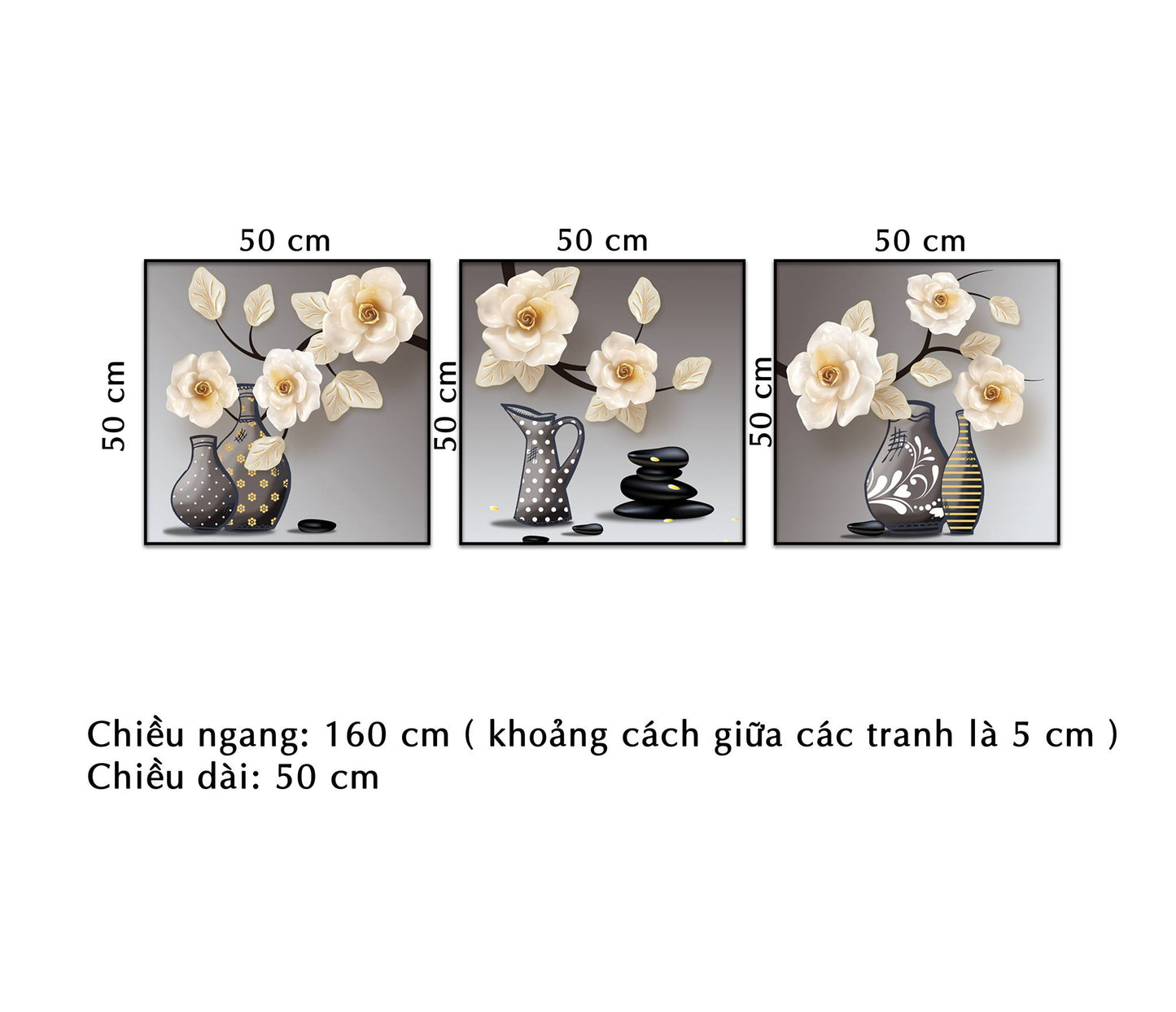 Bộ 3 Tranh Bình Hoa Trắng Nhẹ Nhàng - NT164