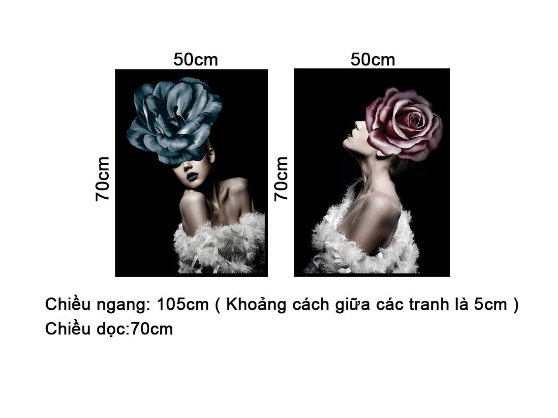 Bộ 2 Tranh Cô Gái Và Hoa Hồng - NT190
