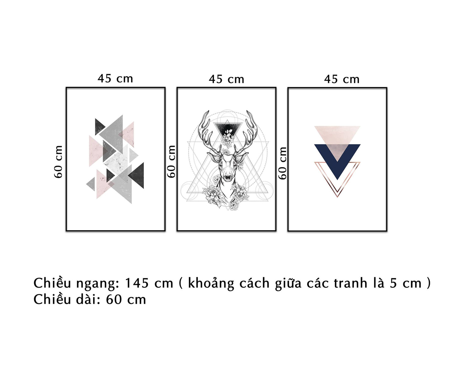 Bộ 3 Tranh Hươu Và Hình Học Tam Giác - NT137