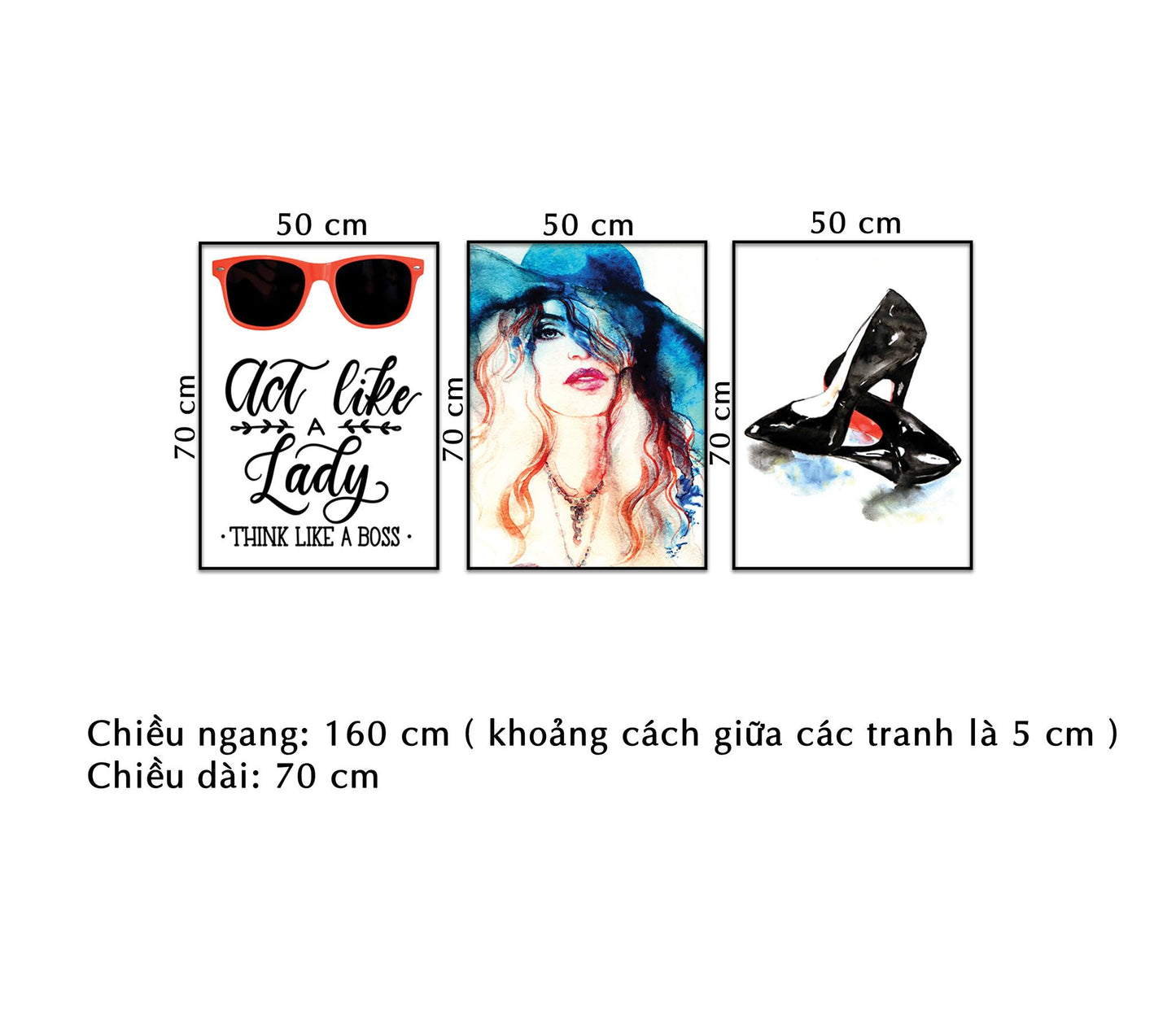 Bộ 3 Tranh Cô Gái Cá Tính, Đôi Guốc Và Quotes - NT133