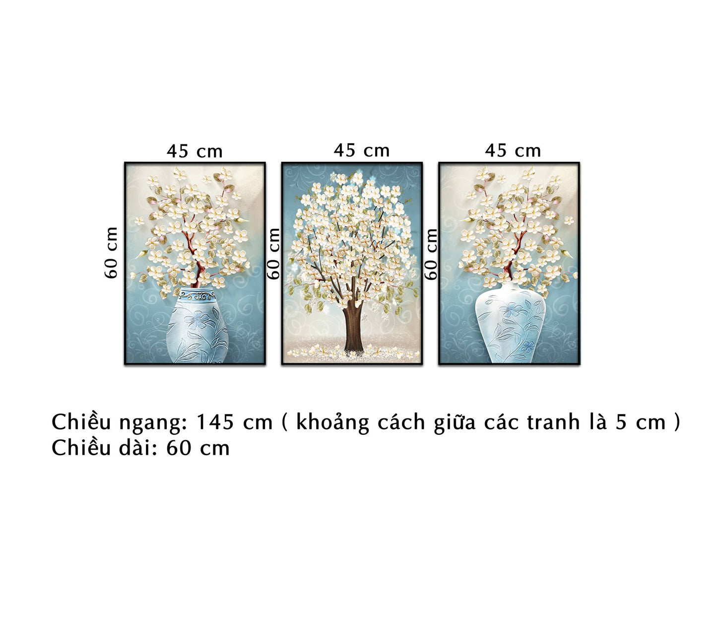 Bộ 3 Tranh Hoa Sắc Trắng Nhẹ Nhàng - NT242