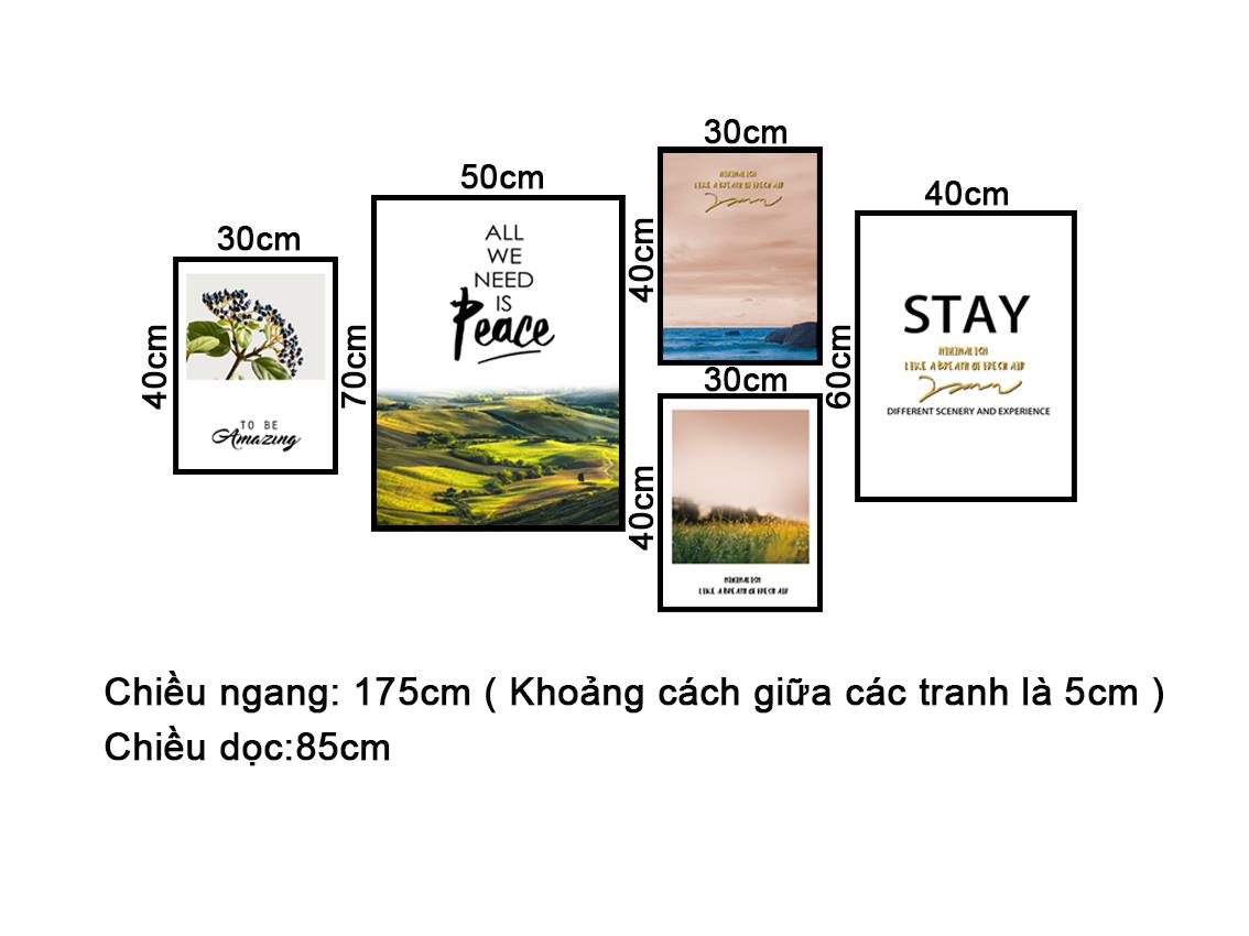 Bộ 5 Tranh Ruộng Bậc Thang Và Quotes - NT222
