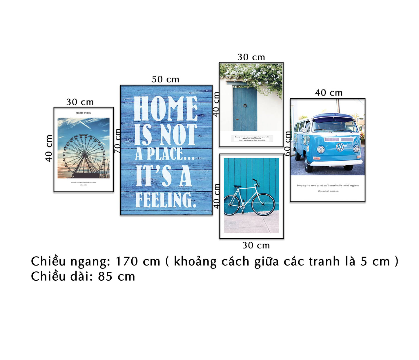 Bộ 5 Tranh Vòng Quay, Khung Cửa Sổ, Những Chiếc Xe Và Quotes - NT073