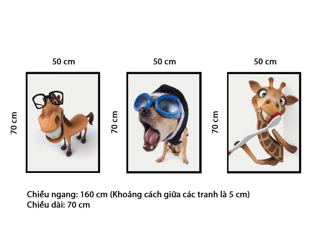 Bộ 3 Tranh Con Vật Vui Nhộn - NT172