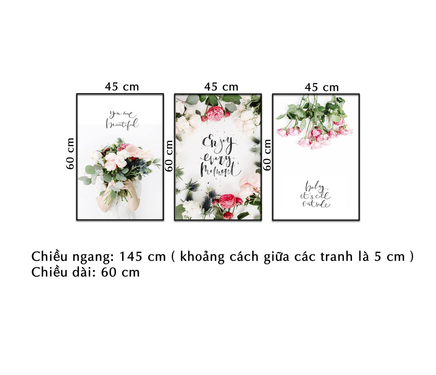 Bộ 3 Tranh Hoa Hồng Ấn Tượng - NT234
