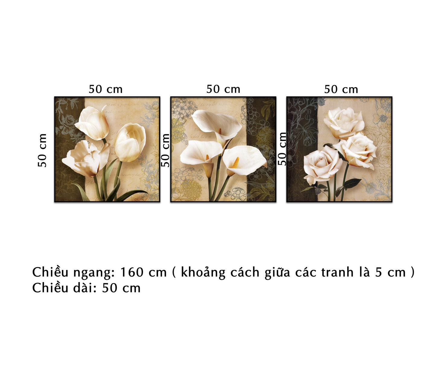 Bộ 3 Tranh Cành Hoa Trắng - HD748