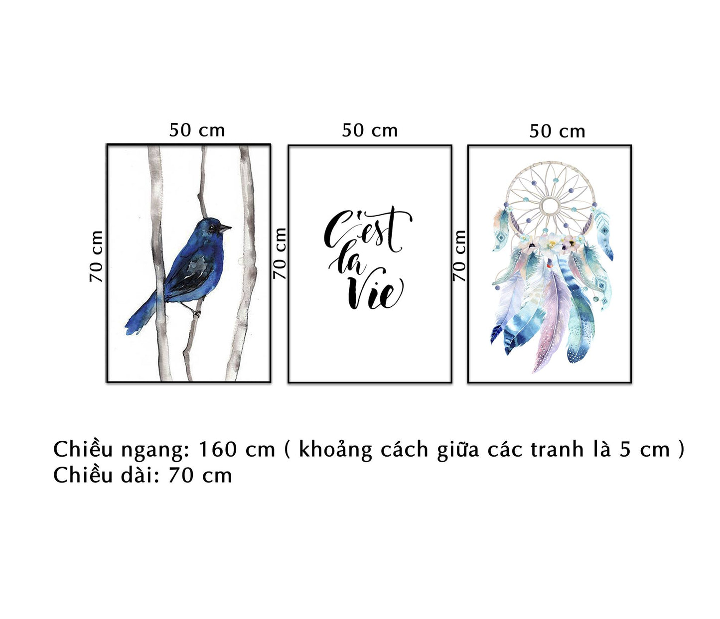 Bộ 3 Tranh Chú Chim, Dream Catcher Và Quotes - NT142