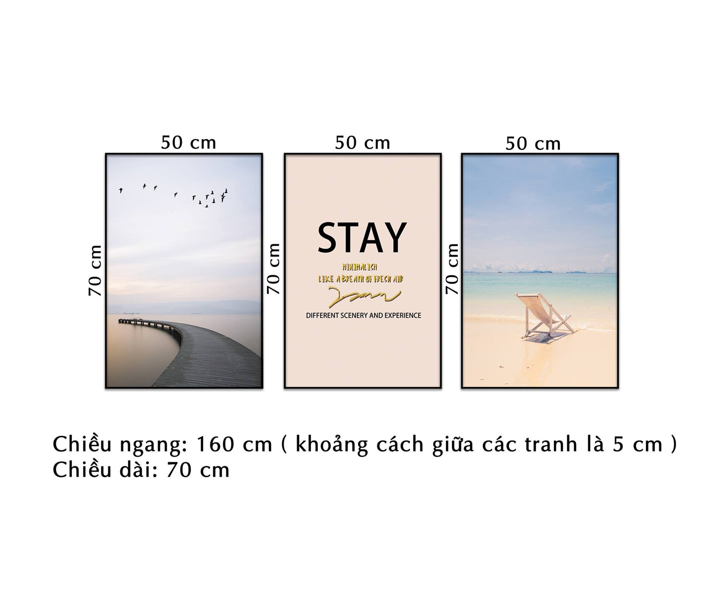 Bộ 3 Tranh Cảnh Biển Dịu Mát Và Quotes - NT196