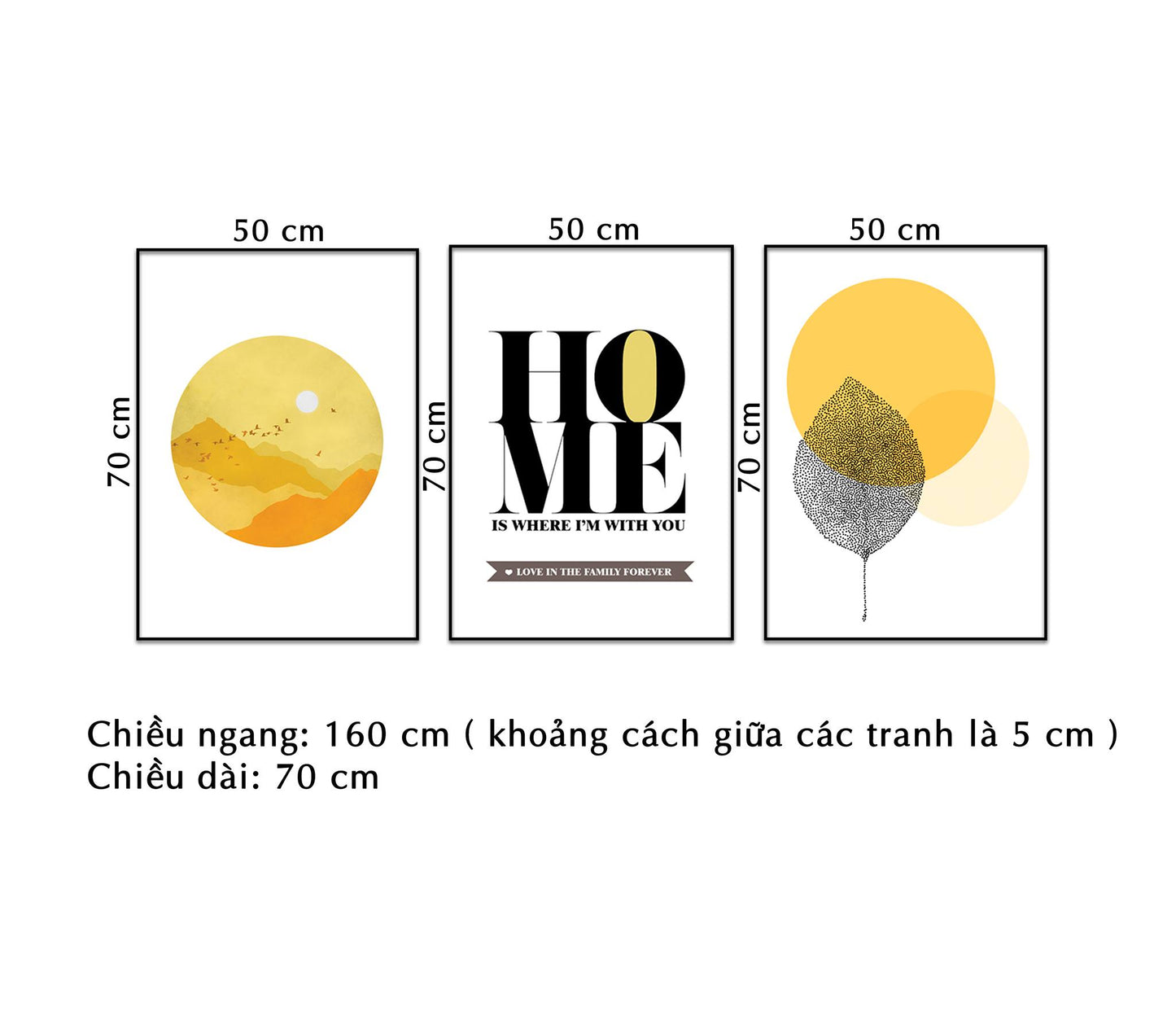 Bộ 3 Tranh Lá Cây, Quotes Và Hình Tròn Ấn Tượng - NT070