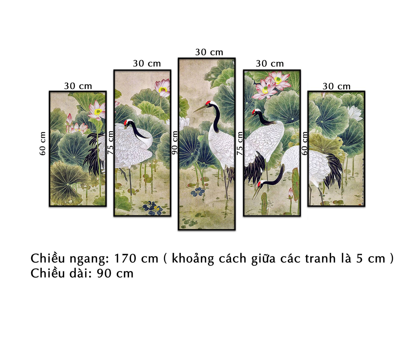 Bộ 5 Tranh Tùng Hạc Bên Hoa Sen - NT118
