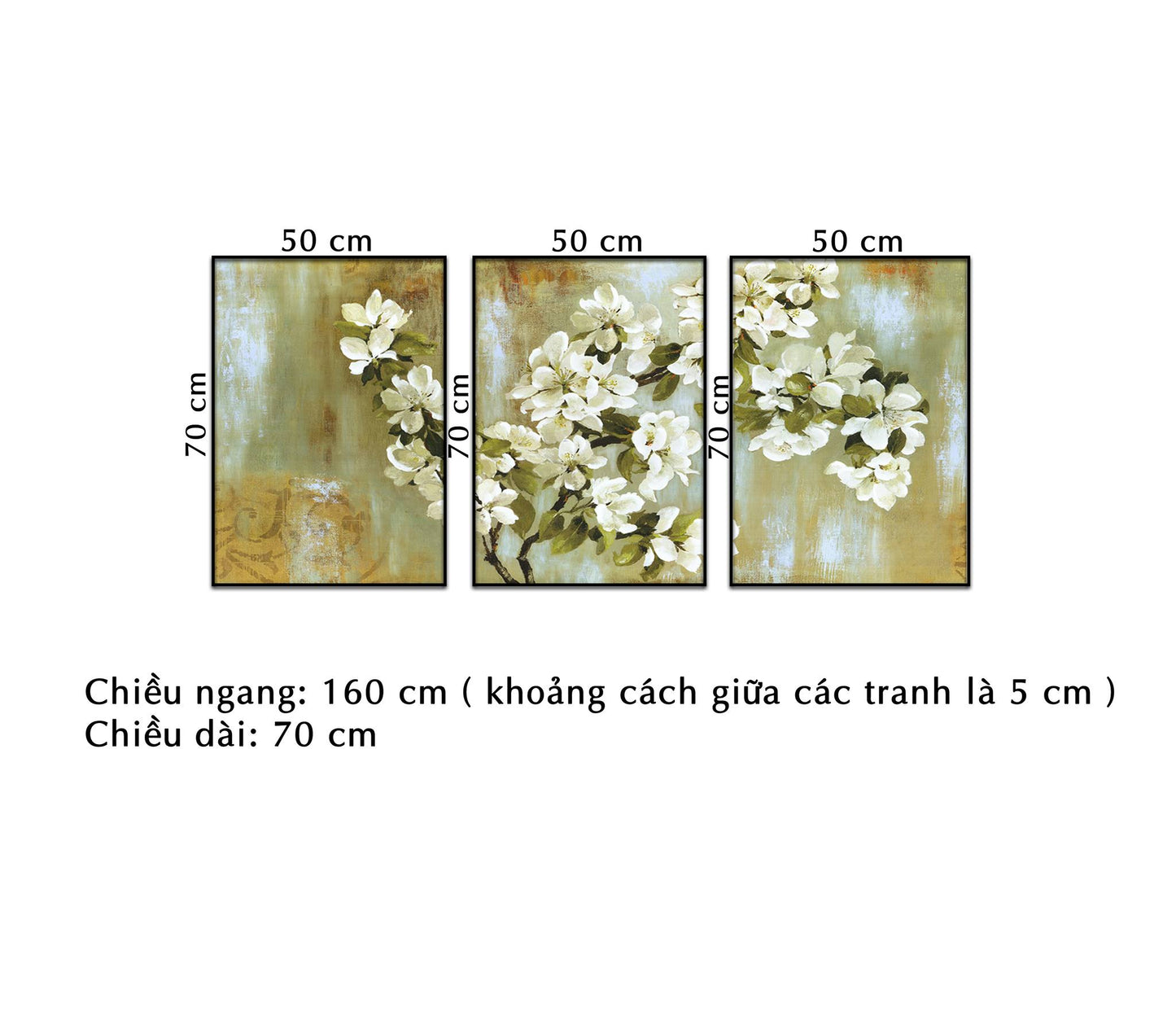 Bộ 3 Tranh Hoa Trắng Nhẹ Nhàng - NT237
