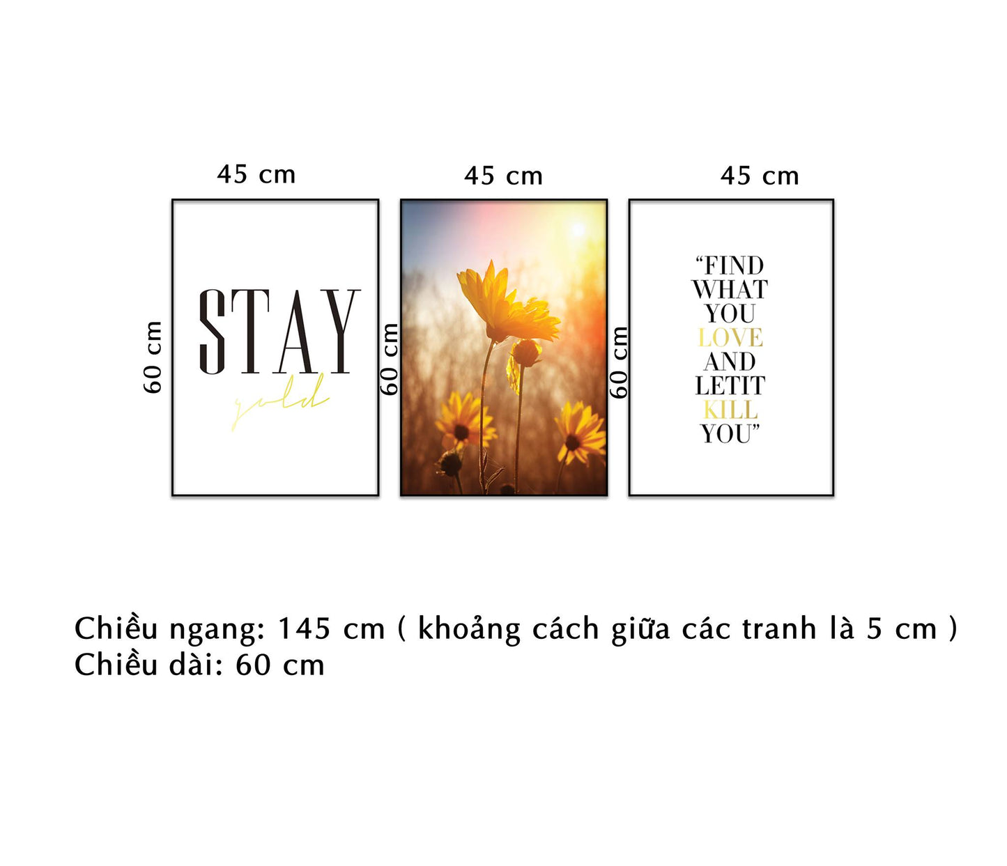 Bộ 3 Tranh Vườn Hoa Và Quotes - NT136