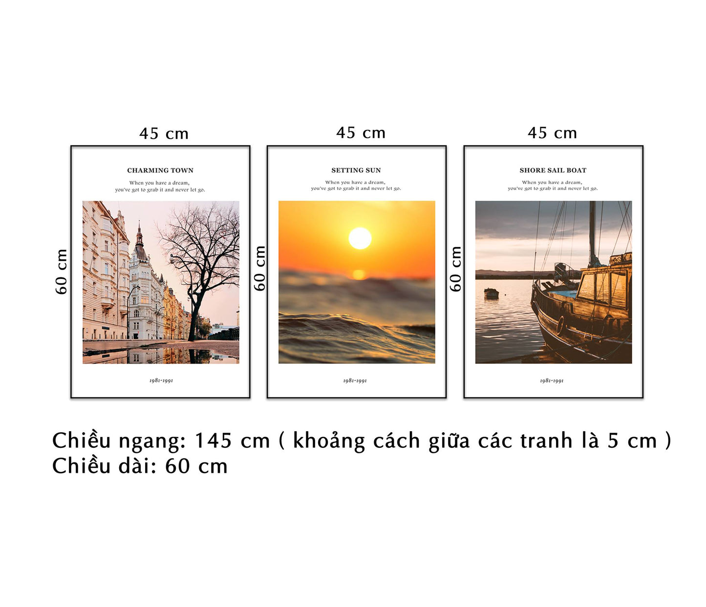 Bộ 3 Tranh Hoàng Hôn Trên Biển Và Khu Phố Thị - NT087