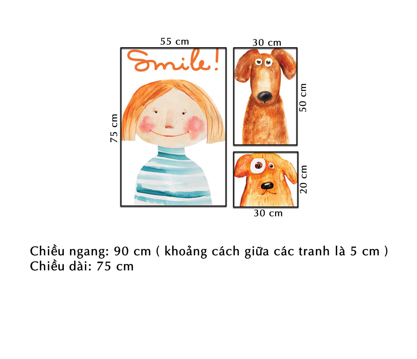 Bộ 3 Tranh Bé Gái Và Chú Cún - NT251