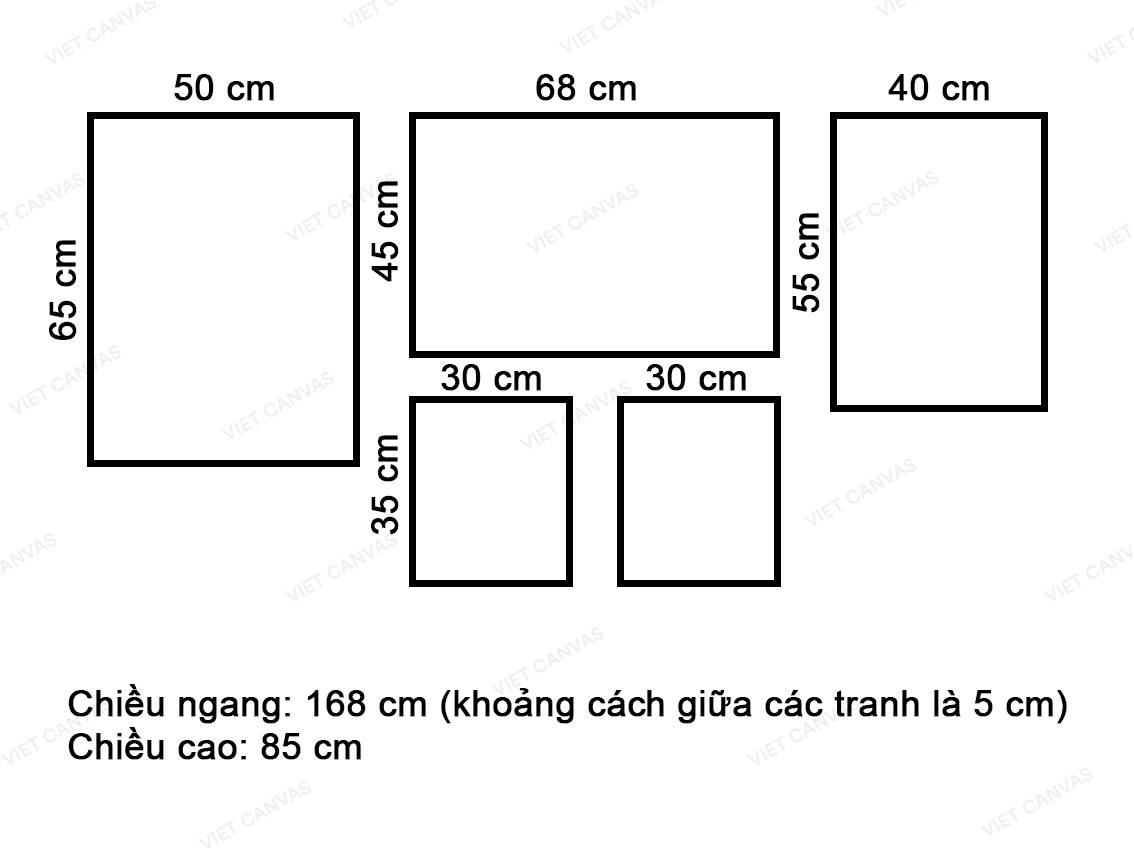Bộ 5 Tranh Chữ W, Cô Gái, Hươu Và Lá - VK646.2