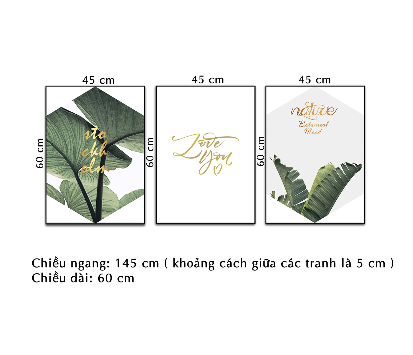 Bộ 3 Tranh Lá Cây Xanh Và Quotes - NT272