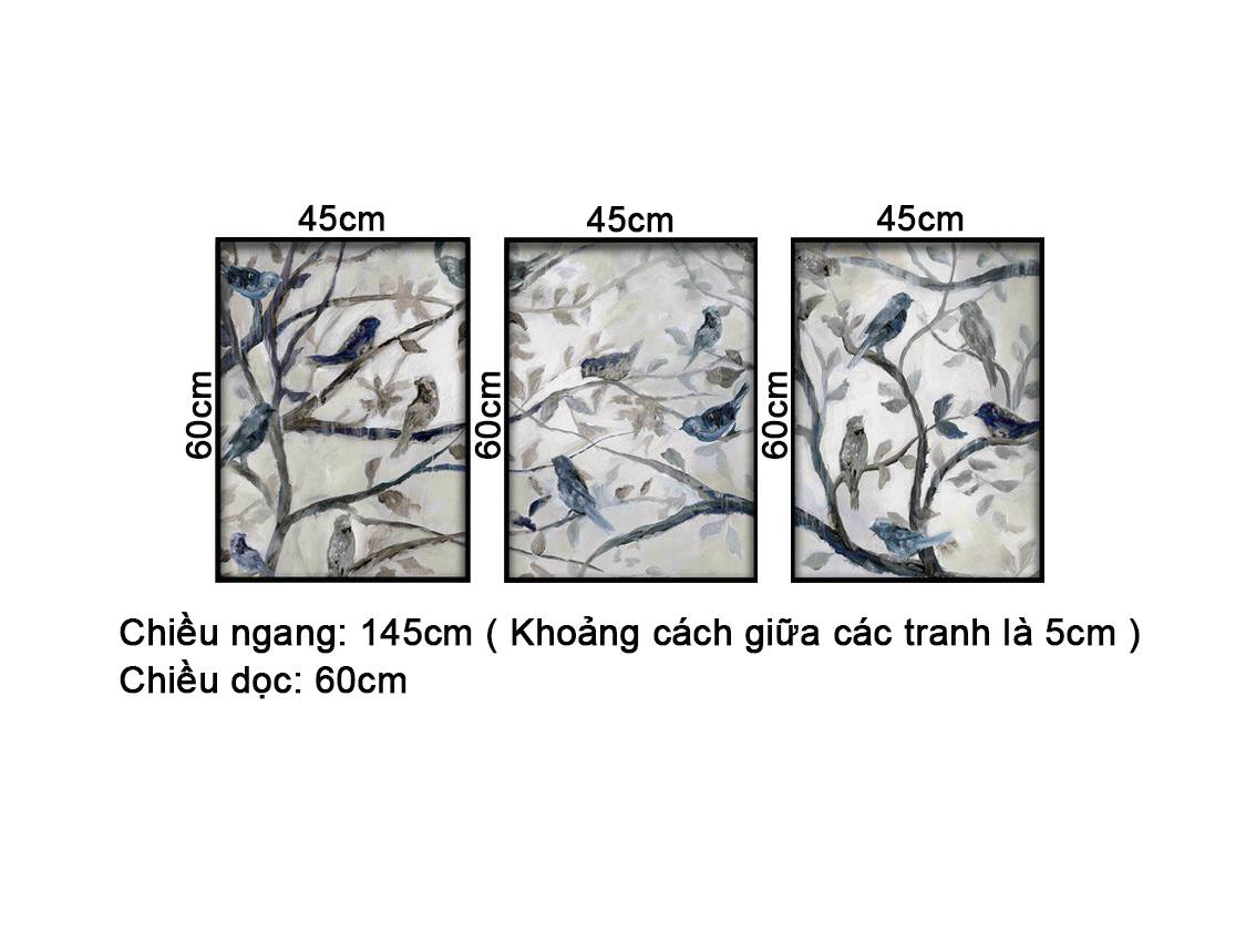 Bộ 3 Tranh Những Chú Chim Chuyện Trò Trên Cành - NT350