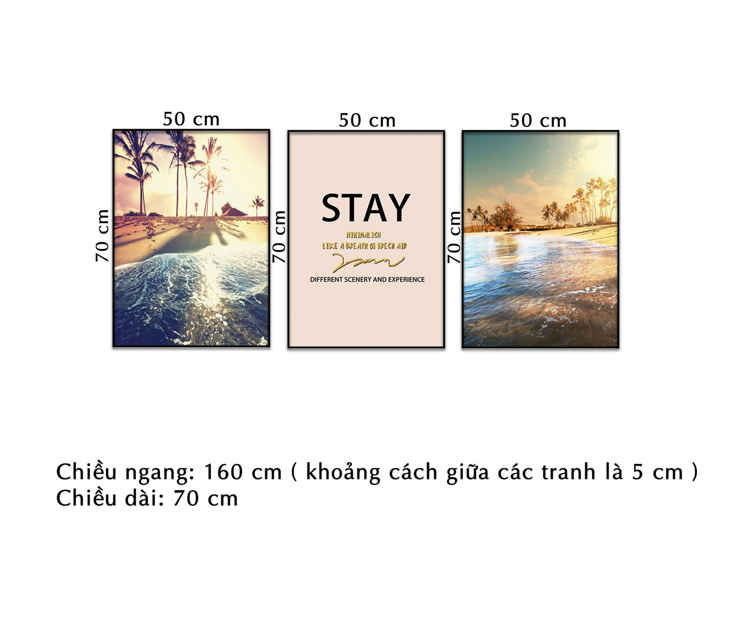 Bộ 3 Tranh Buổi Chiều Trên Biển Và Quotes - NT323