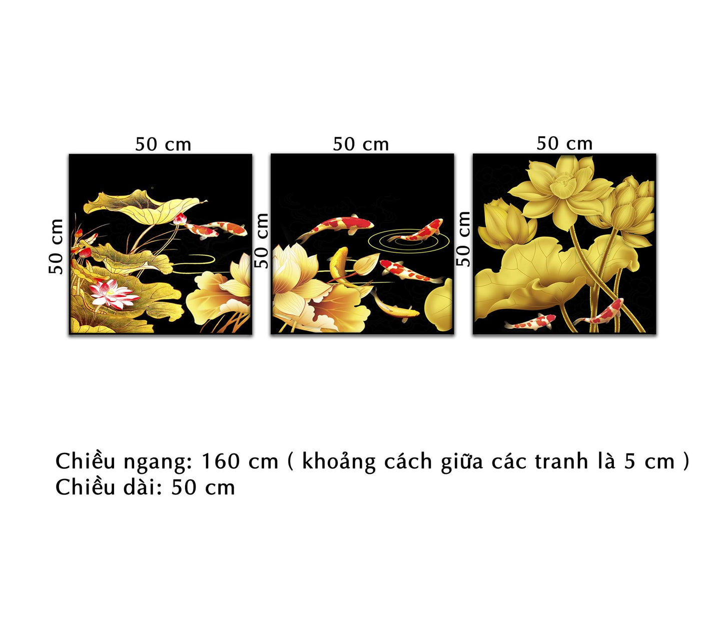 Bộ 3 Tranh Sen Vàng Và Cá Chép Đỏ - NT297