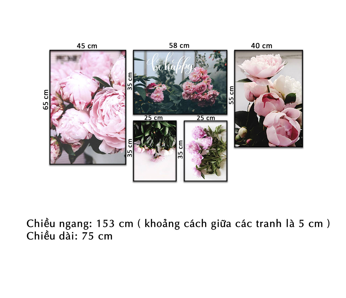 Bộ 5 Tranh Flowers Make You Happy - NT337