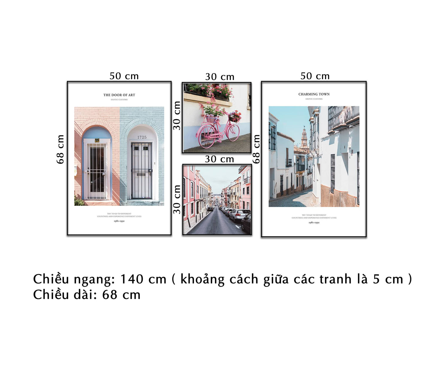 Bộ 4 Tranh Phong Cảnh Đường Phố Màu Pastel - NT341