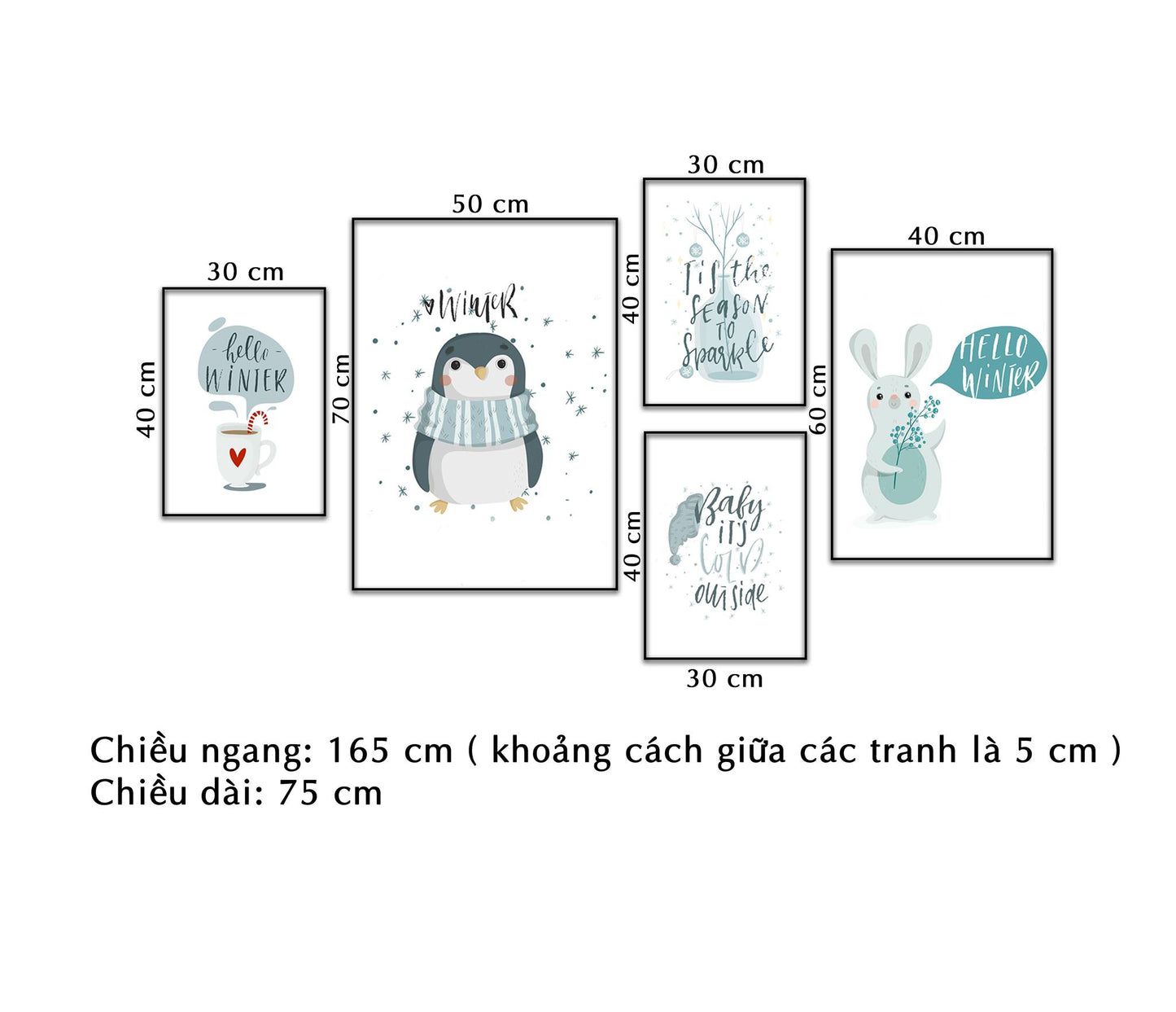 Bộ 5 Tranh Chim Cánh Cụt Và Chú Thỏ Ngộ Nghĩnh - NT273
