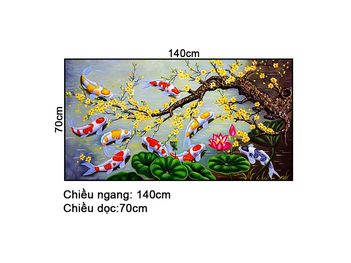Tranh Cửu Ngư Bên Hồ Sen Và Cành Mai - NT357