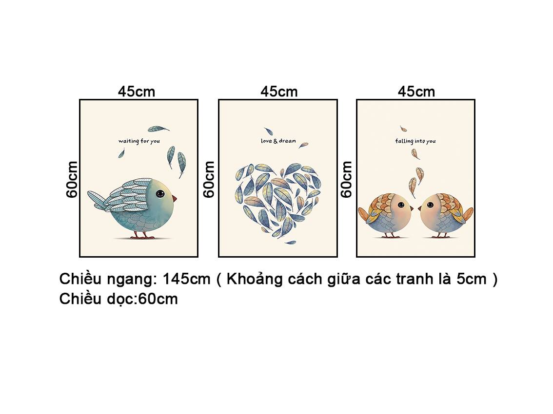 Bộ 3 Tranh Chú Chim Ngộ Nghĩnh Và Lá Rơi - NT370