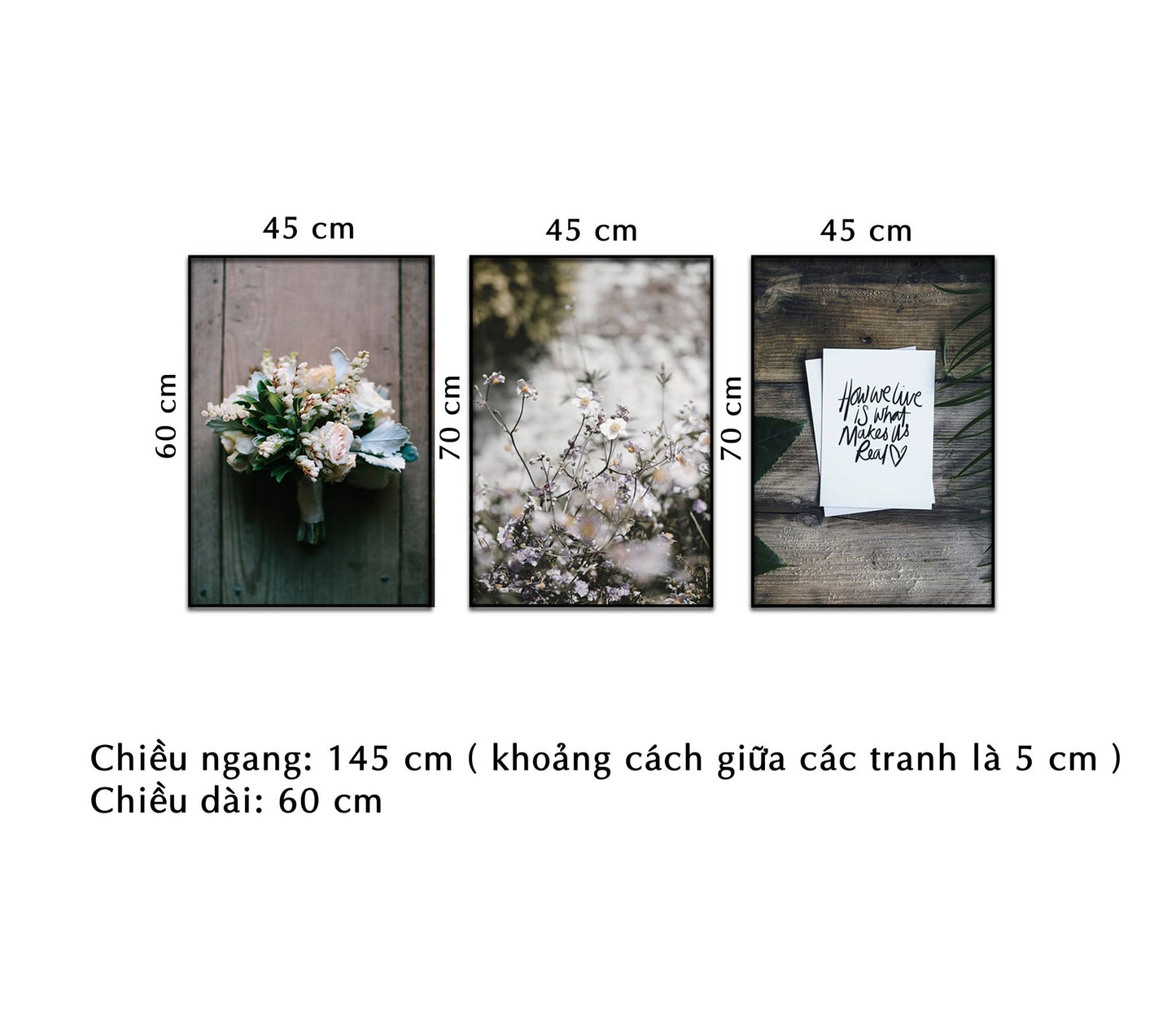 Bộ 3 Tranh Hoa Và Quotes - NT342