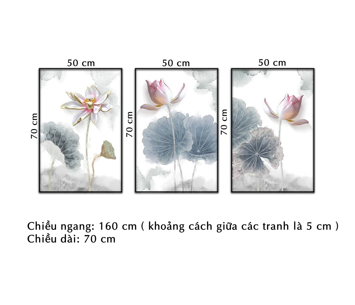 Bộ 3 Tranh Nồng Nàn Hoa Sen - NT291