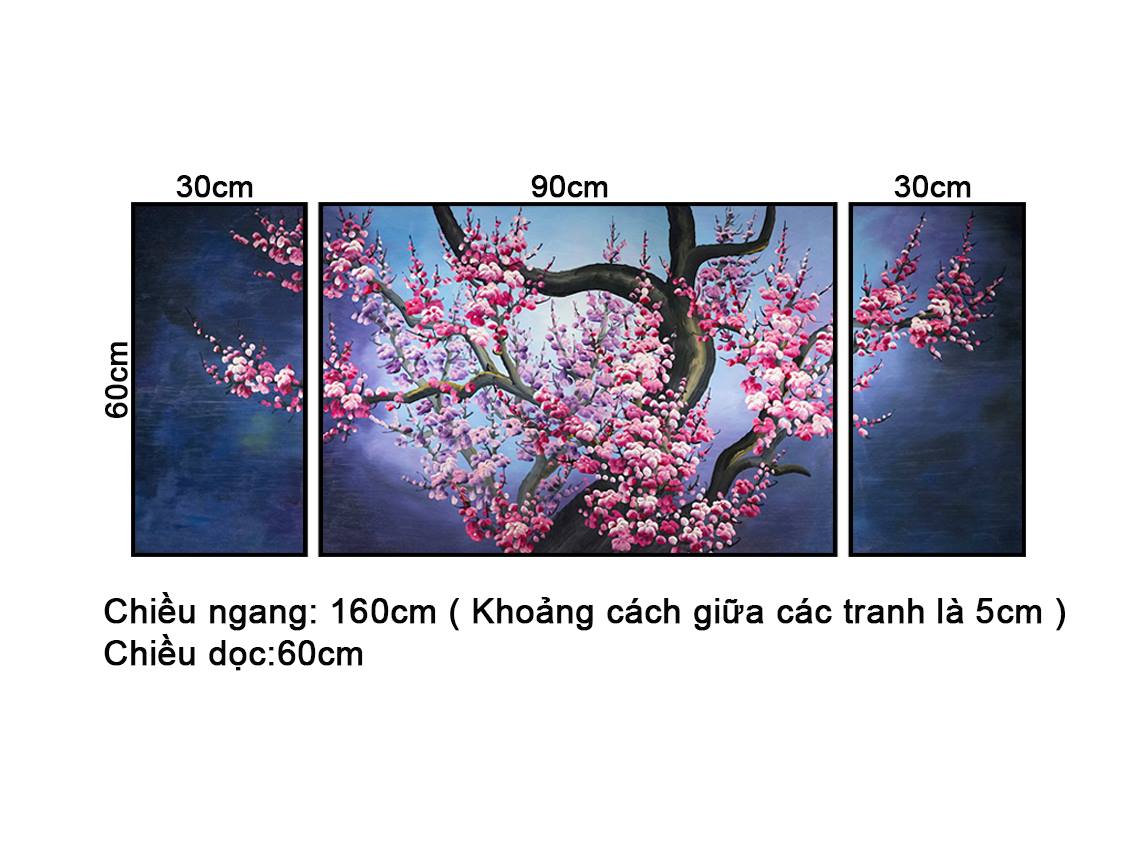 Bộ 3 Tranh Cành Đào Khoe Sắc - NT329