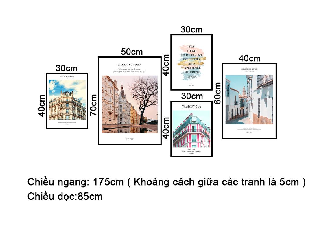 Bộ 5 Tranh Phong Cảnh Đường Phố Hiện Đại - NT300