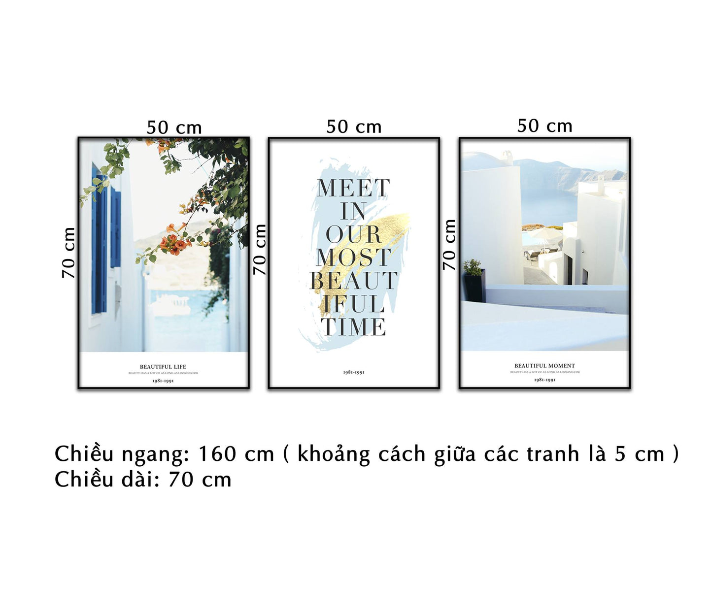 Bộ 3 Tranh Bức Tường Trắng Và Quotes - NT312