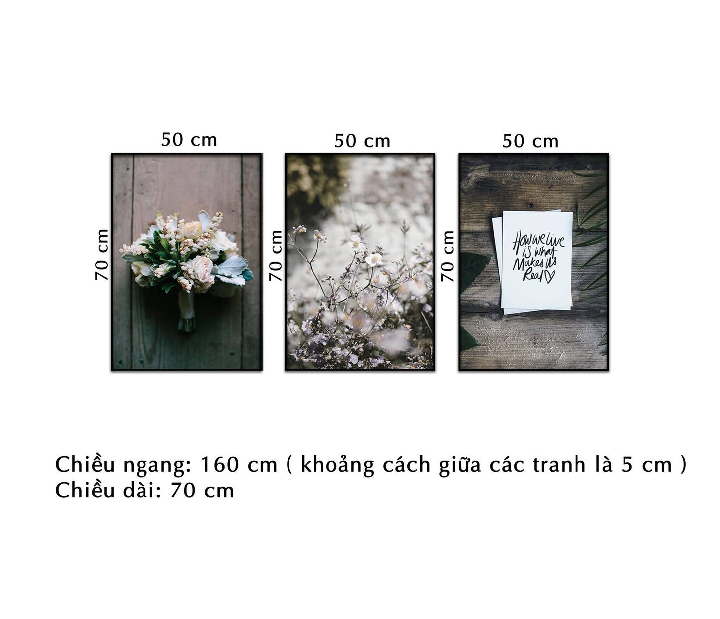 Bộ 3 Tranh Hoa Và Quotes - NT342