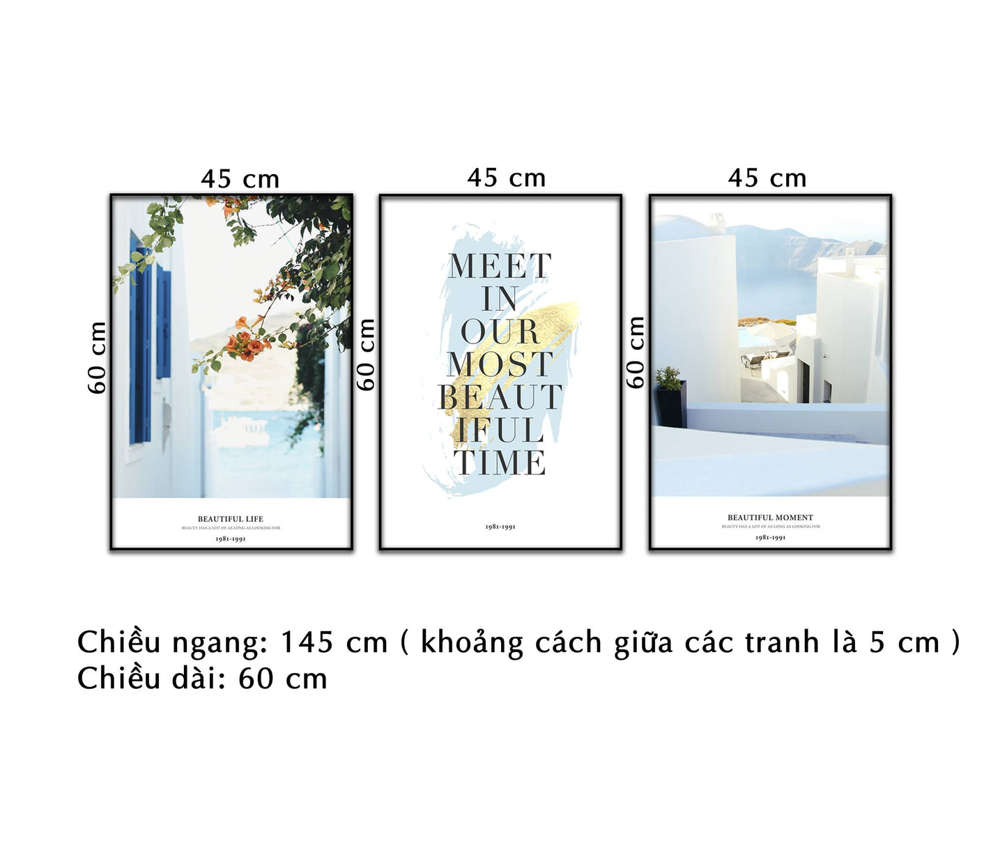 Bộ 3 Tranh Bức Tường Trắng Và Quotes - NT312
