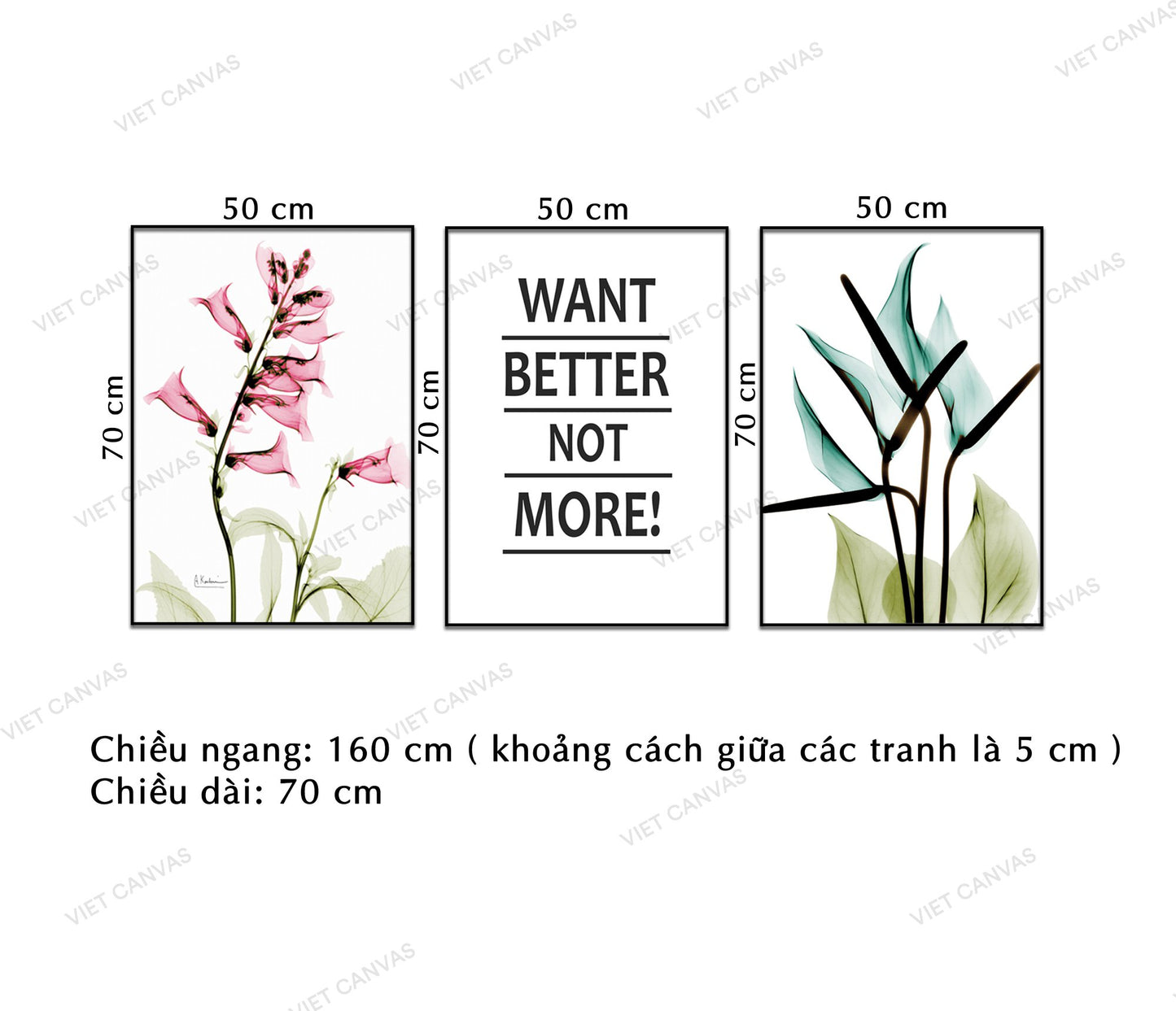 Bộ 3 Tranh Nhành Hoa Và Quotes We Want Better Not More - NT384
