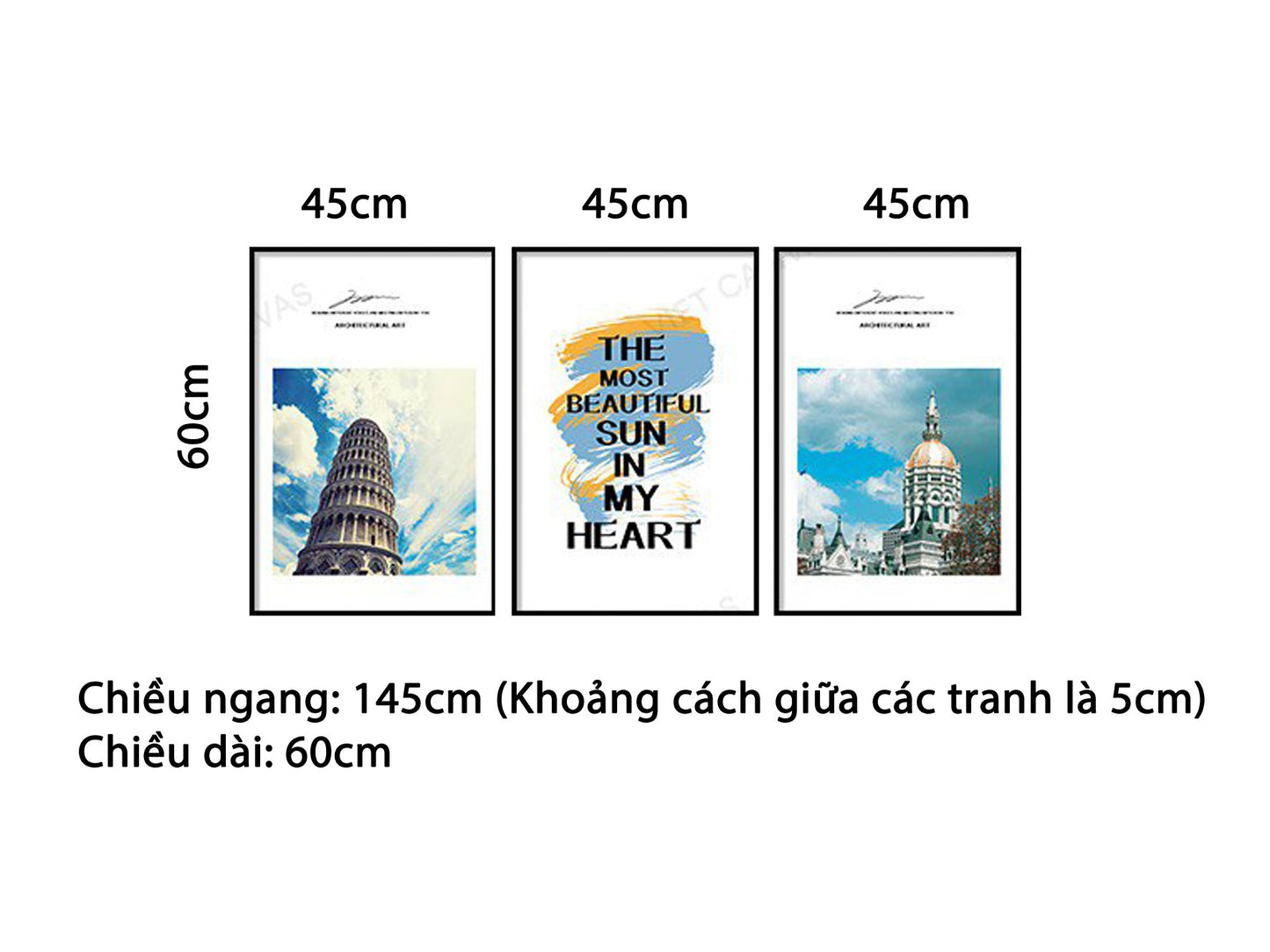 Bộ 3 Tranh Tòa Lâu Đài, Tháp Nghiêng Và Quotes - NT416