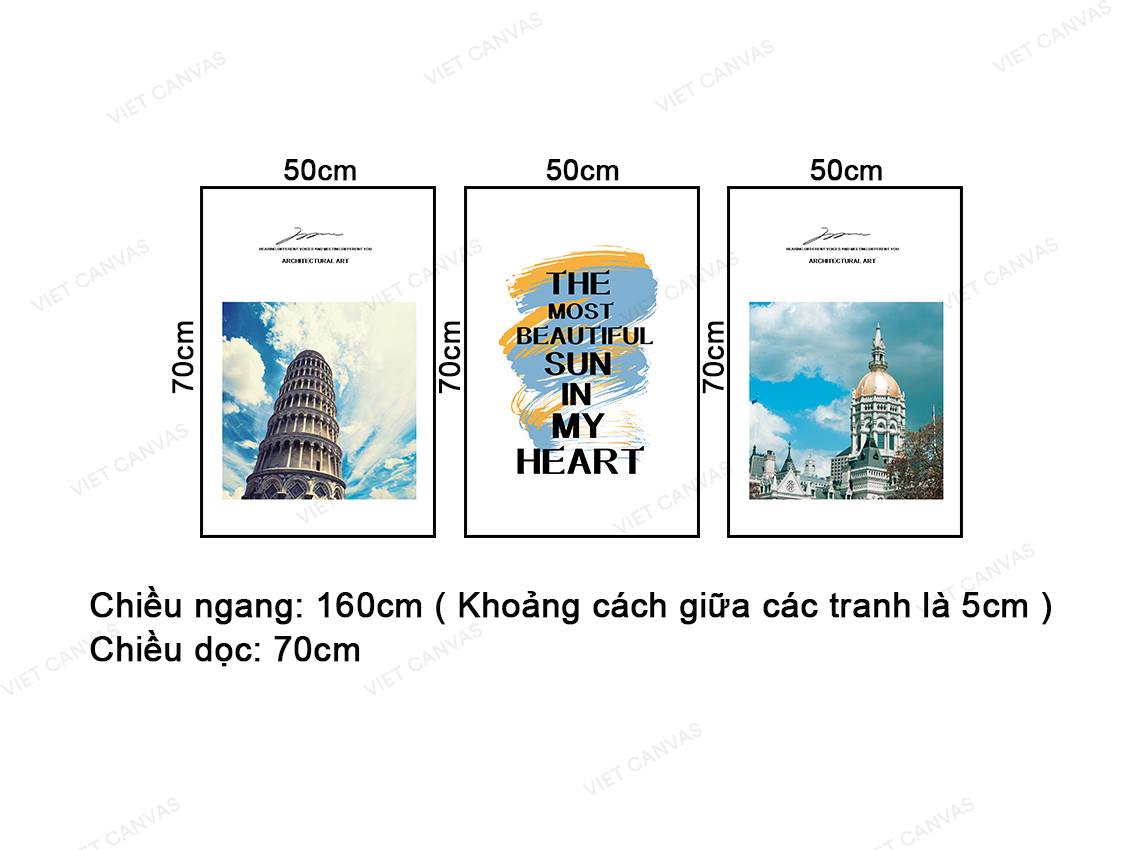 Bộ 3 Tranh Tòa Lâu Đài, Tháp Nghiêng Và Quotes - NT416