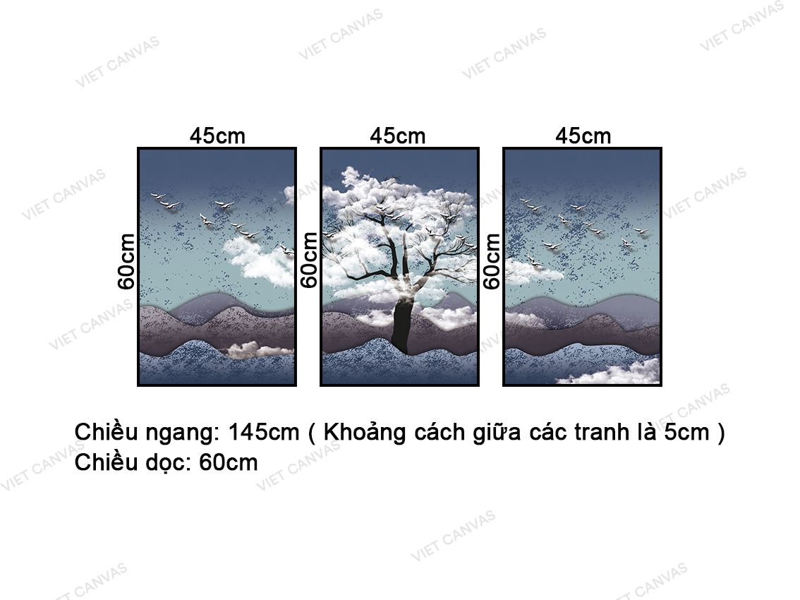 Bộ 3 Tranh Cây Giữa Núi Đồi - NT450