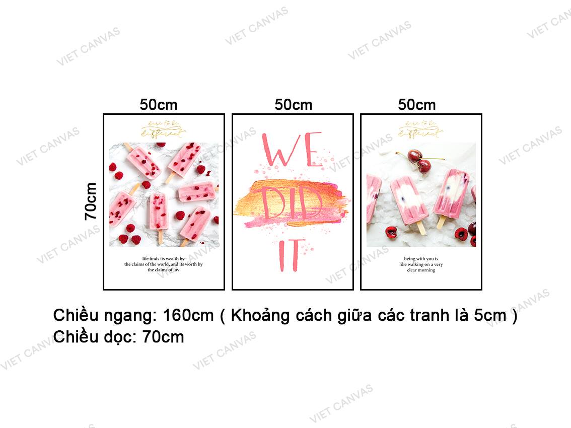 Bộ 3 Tranh Những Chiếc Kem Dâu Và Quotes We Did It - NT404