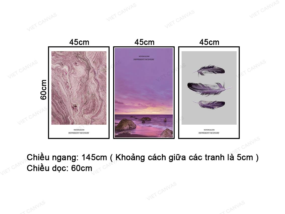 Bộ 3 Tranh Trừu Tượng, Bãi Biển Và Những Chiếc Lông Vũ - NT447