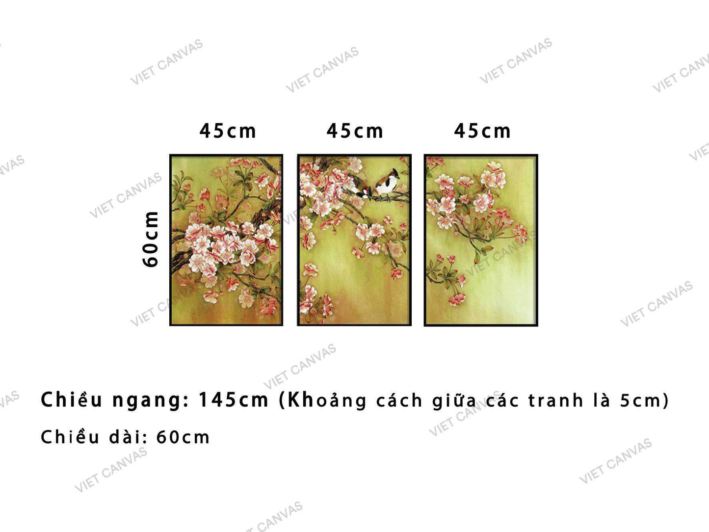 Bộ 3 Tranh Cành Đào Mùa Xuân - NT379
