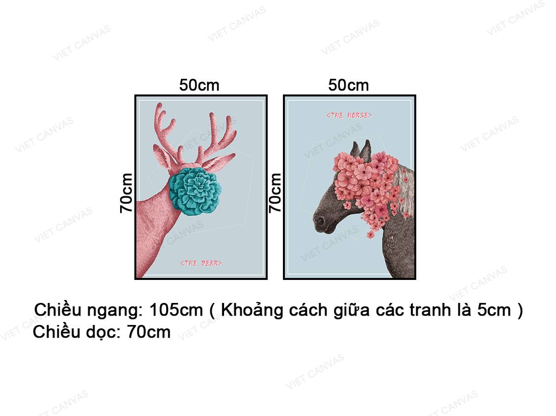 Bộ 2 Tranh Ngựa Và Hươu Bên Đóa Hoa Nở - NT425