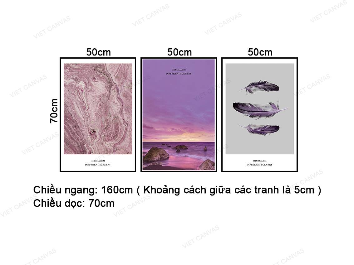 Bộ 3 Tranh Trừu Tượng, Bãi Biển Và Những Chiếc Lông Vũ - NT447