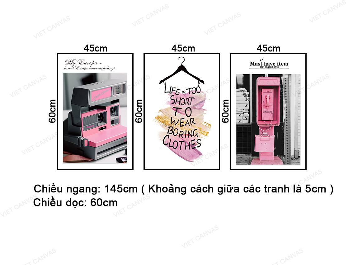 Bộ 3 Tranh Máy Chụp Hình, Trạm Điện Thoại Và Quotes - NT419