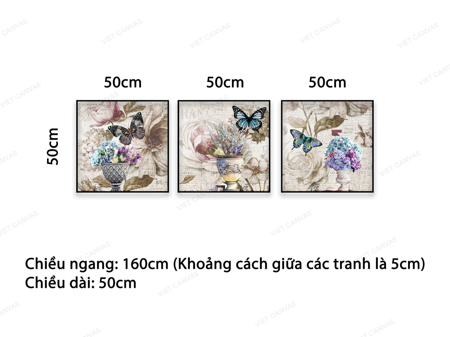 Bộ 3 Tranh Chú Bướm Bên Chiếc Bình - NT502